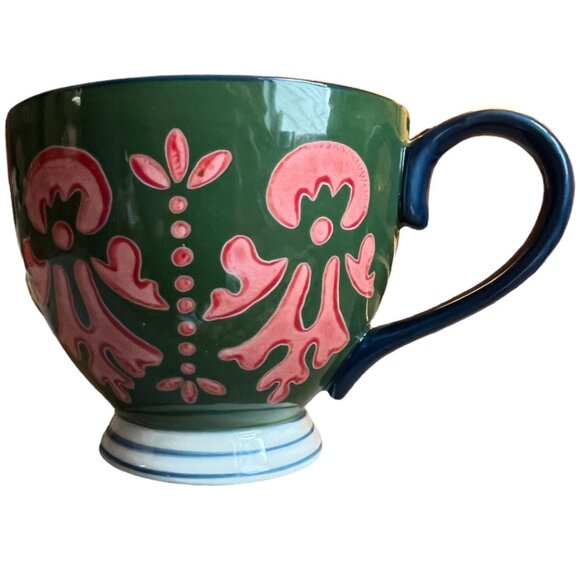 Other - Charming Anthropologie-Style Footed Mug Wraparound Art Ornate Handle